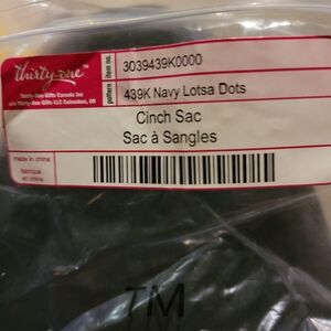 Nwt Thirty-One Navy Cinch Sac. Navy With Turquoise Polka Dots
